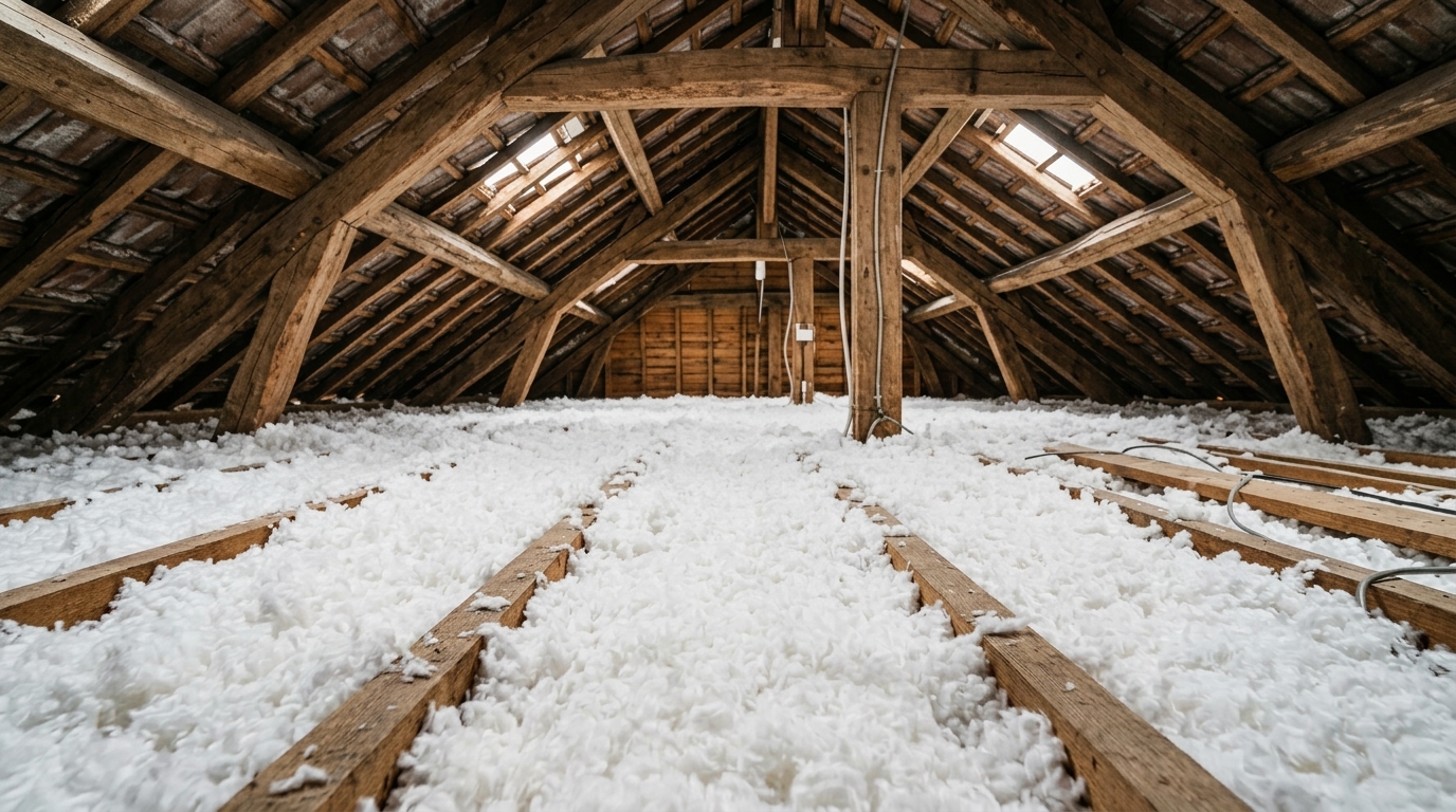 Isolation thermique des combles perdus par laine de verre soufflée certifiée